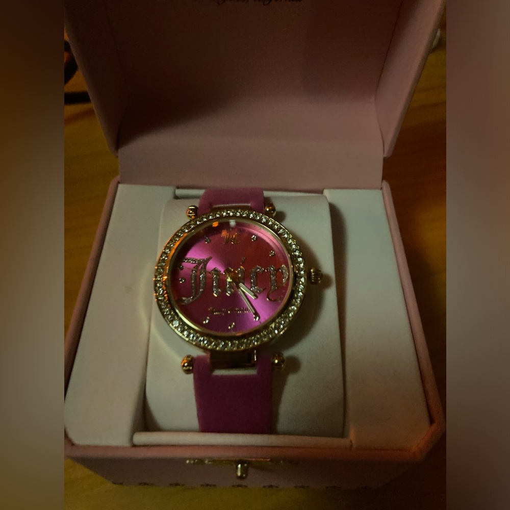 Juicy Couture Rhinestones Face Fuzzy Pink WristBand ~ Juicy Box